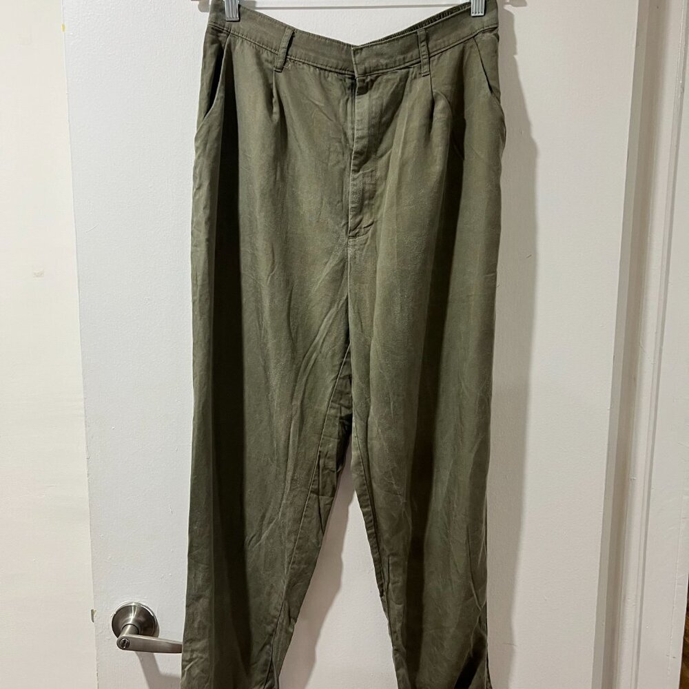 Abercrombie & Fitch Olive Green Tie-Hem Pants - Size L - Picture 2 of 8